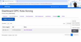 Tangkapan layar video penggunaan fitur-fitur di web database KTAP Digital Pertuni oleh Dimas P. Muharam